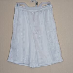 Hibbett‎ Sports Shorts Mens S White Mesh Lined Elastic Waist Drawstring Pockets